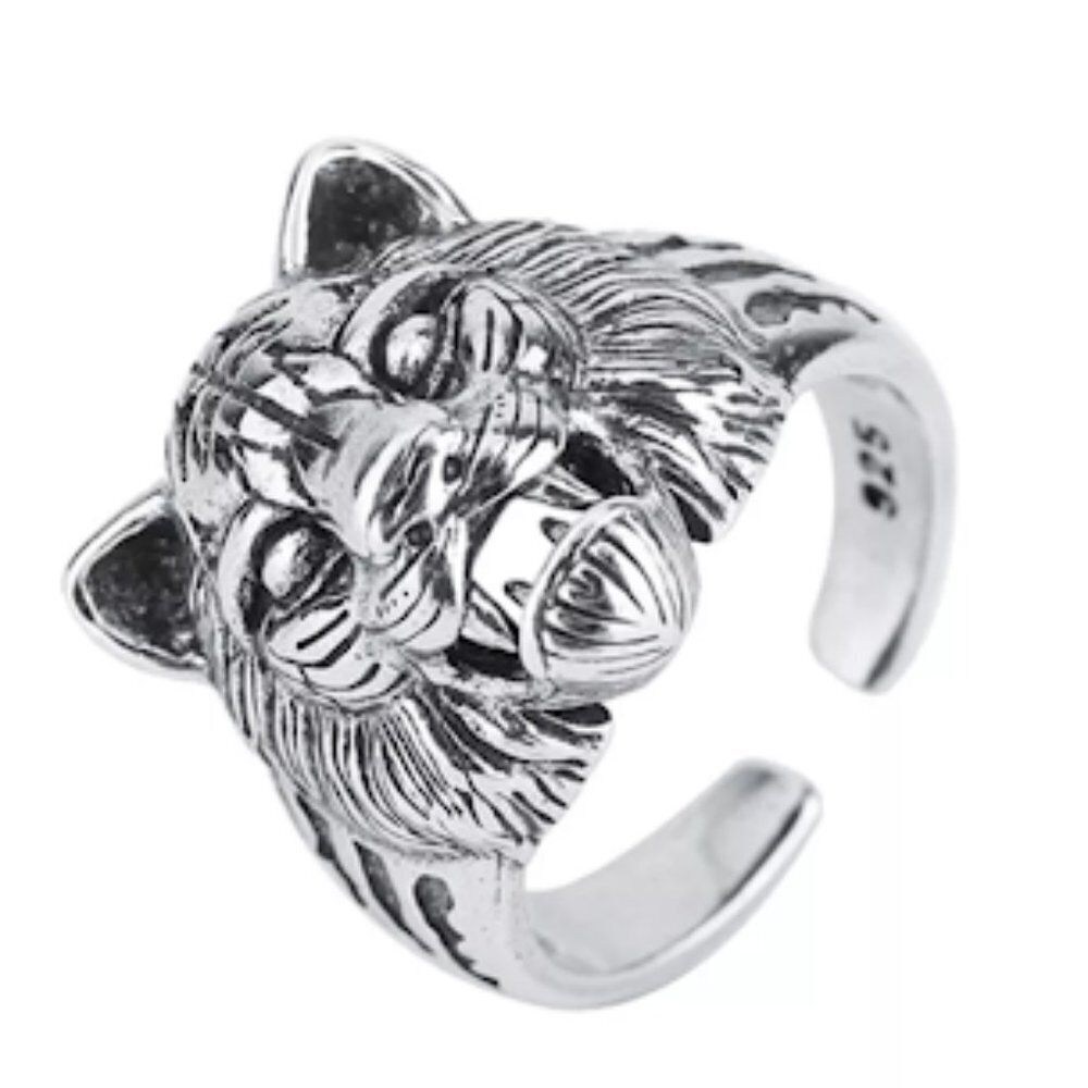 STERLING SILVER LION HEAD VIKING RING - Picture 2 of 6